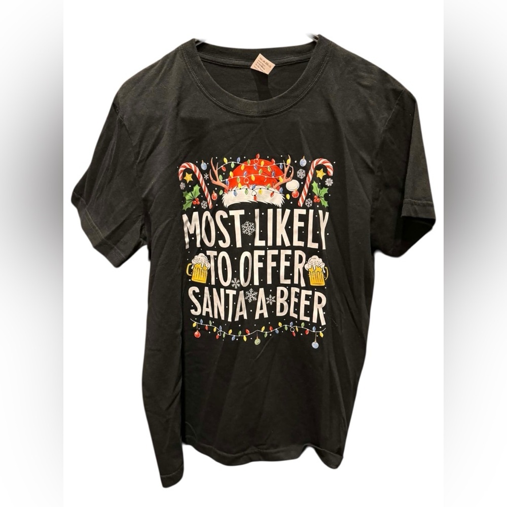 Unisex comedy shirt Black Graphic T-Shirt with Santa Design SMALL